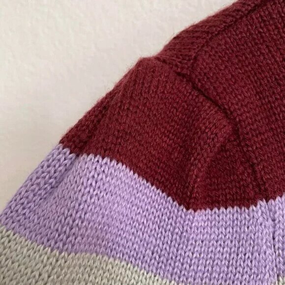 WAYF Striped Puff Sleeve Crew Neck Sweater Plum Lilac Red Orange Light Grey - Picture 5 of 6